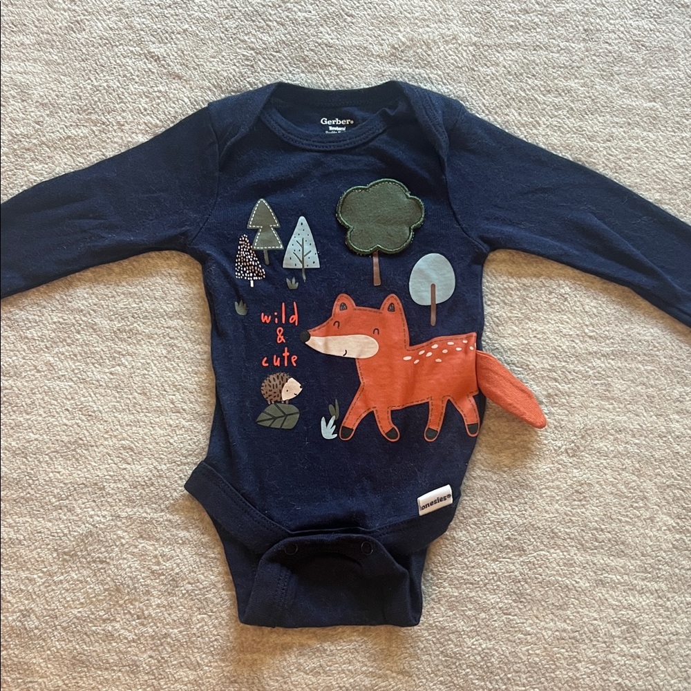Gerber Blue Onesie with Fox and Tree Design